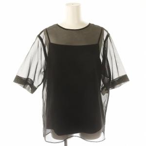 五分丈シースループルオーバートップス カットソー インナー付き 2 M 黒 ブラック /YQ OS SH