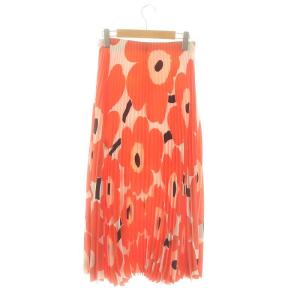 marimekko UNIKKO VISERRYS SKIRT プリーツ スカート ロング マキシ丈 花柄 S オレンジ ピンク オフホワイト