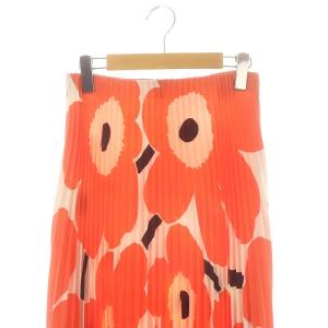 marimekko UNIKKO VISERRYS SKIRT プリーツ スカート ロング マキシ丈 花柄 S オレンジ ピンク オフホワイト