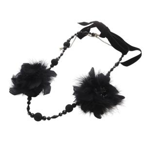 LANVIN コレクション フェザー ビジュー ロングネックレス 黒 ブラック