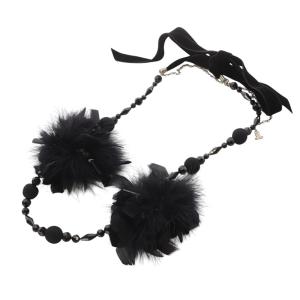 LANVIN コレクション フェザー ビジュー ロングネックレス 黒 ブラック