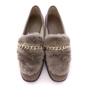 Le Talon 23AW ファーチェーンローファー スリッポン 靴 シューズ 25cm グレージュ /DK OF