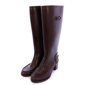 ガンチーニ ラバー レインブーツ ロングブーツ 長靴 8 茶 ブラウン /DK OF