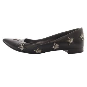 SAINT LAURENT PARIS スタースタッズ ローヒール ポインテッドトゥ レザー 37.5 黒 ブラック