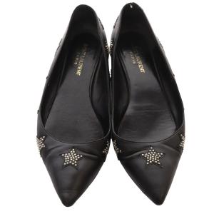 SAINT LAURENT PARIS スタースタッズ ローヒール ポインテッドトゥ レザー 37.5 黒 ブラック