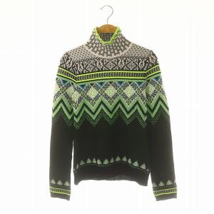 Fair Isle High Neck Knitted ニット セーター 総柄 ハイネック 長袖 1 黒