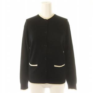ウールカーディガン ニット 長袖 クルーネック S 黒 ブラック アイボリー /DO OS