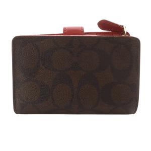 COACH シグネチャー 二つ折り財布 ロゴ 茶色 ブラウン 赤 レッド F23553 /SR37