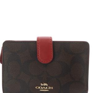 COACH シグネチャー 二つ折り財布 ロゴ 茶色 ブラウン 赤 レッド F23553 /SR37