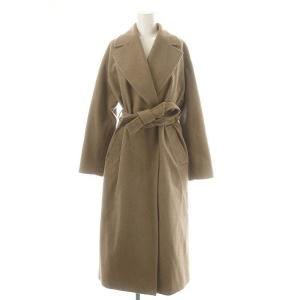 SUPER100メルトン ビックラペルコート アウター ロング ダブル 38 茶 ブラウン /MF OS