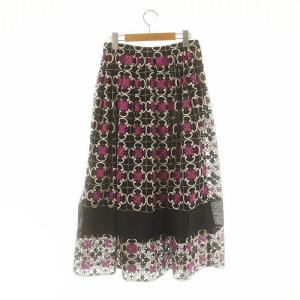 GRACE CONTINENTAL 22AW タイルパターンタックスカート ロング フレア 刺繍 38 黒 紫 白