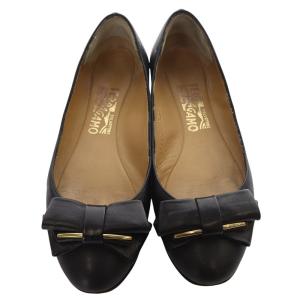 Salvatore Ferragamo パンプス レザー ローヒール 7 24.5cm 黒 ブラック