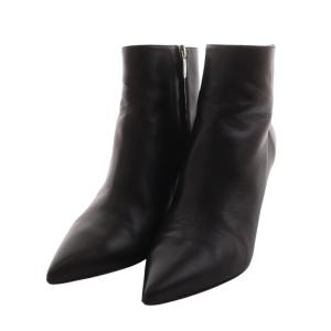 ショートブーツ ポインテッドトゥ チャンキーヒール レザー 38 25cm 黒 ブラック A85401