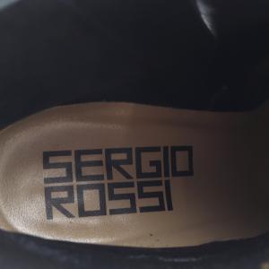 Sergio Rossi ショートブーツ ポインテッドトゥ チャンキーヒール レザー 38 25cm 黒 ブラック A85401