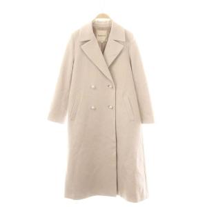 パール釦バックフレアコート アウター ロング ダブル チェスター 総裏地 アンゴラ混 2 ピンクベージュ