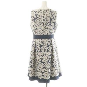 M'S GRACY フラワー総柄ワンピース ロング ミモレ ノースリーブ 42 紺 ネイビー オフホワイト