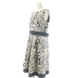 M'S GRACY フラワー総柄ワンピース ロング ミモレ ノースリーブ 42 紺 ネイビー オフホワイト