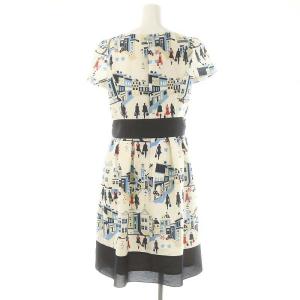 M'S GRACY ストリートモチーフ ドレス ワンピース 総柄 膝丈 半袖 42 オフホワイト 紺 ベージュ