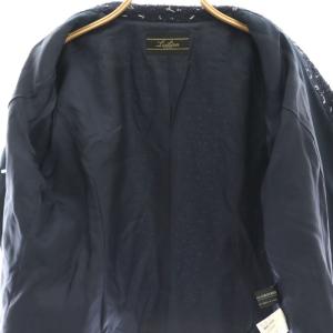 Leilian ナイロン ウール リボンジャケット ブレザー シングル 15 XXL 紺 ネイビー
