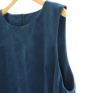 Leilian スエード ノースリーブワンピース ロング丈 ミモレ丈 13 XL 青 ブルー