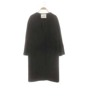 ダブルクロスノーカラーコート ロング アウター 36 黒 ブラック /MI OS