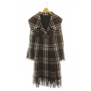 チェック柄フリンジデザインコート ロング アウター グレー 白 ピンク /MI OS SH