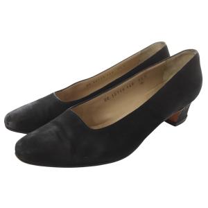 スクエアトゥ パンプス チャンキーヒール スエード 7.5 25cm 黒 ブラック