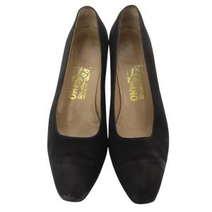 Salvatore Ferragamo スクエアトゥ パンプス チャンキーヒール スエード 7.5 25cm 黒 ブラック