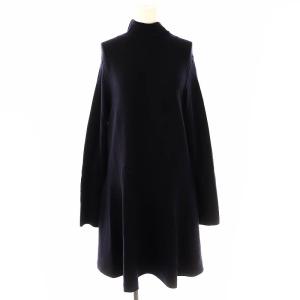 モックネック フレアニットワンピース ひざ丈 長袖 ウール混 XS 紺 ネイビー /KO OS SH