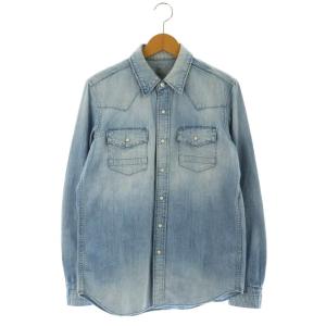 加工デニムウエスタンシャツ 長袖 S ライトブルー