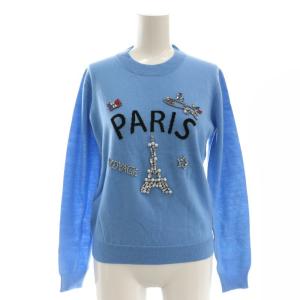 エッフェル塔 ニット セーター 長袖 ウール F 水色 ライトブルー /NR OS