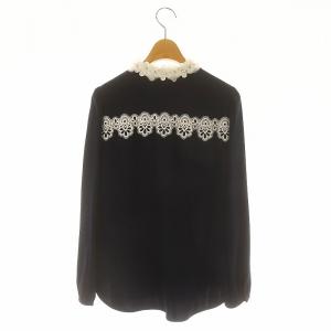 Chesty パールフラワーブラウス 長袖 レース 花モチーフ プルオーバー 0 紺 ネイビー 白 ホワイト