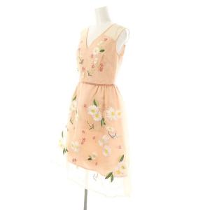 Chesty Vネックノースリーブワンピース ロング ミモレ 花刺繍 0 ピンクベージュ マルチカラー /DO OS