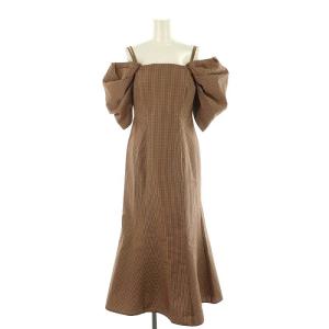 23SS オフショルキャミマーメイドワンピース ロング丈 マキシ丈 コットン混 1 M 茶 ブラウン /YQ