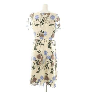 GRACE CONTINENTAL ローズ刺繍フレアワンピース ロング ミモレ 半袖 シアースリーブ カシュクール 38 アイボリー マルチカラー