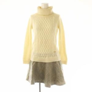 ウールタートルネックドッキングワンピース ニット ミニ 長袖 チェック 36 アイボリー グレー ベージュ