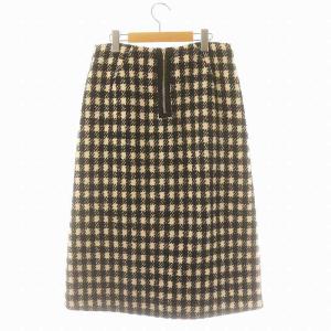 Drawer ギンガムチェックボックスタックスカート ロング 40 ベージュ 黒 ブラック /DF OS