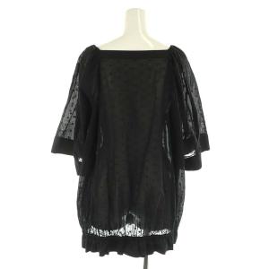 Drawer コットンエンブロスクエアネックブラウス 半袖 プルオーバー 38 M 黒 ブラック /YQ OS