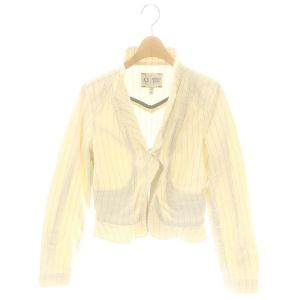 コットン ストライプ ジャケット ショールカラー 36 アイボリー 青 ブルー /MI OS