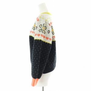 kate spade new york エンブロイダード フェア アイル セーター ニット 長袖 クルーネック M 黒 ブラック 白 ホワイト KD584