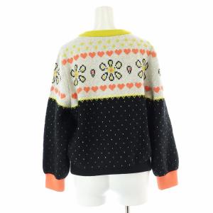 kate spade new york エンブロイダード フェア アイル セーター ニット 長袖 クルーネック M 黒 ブラック 白 ホワイト KD584