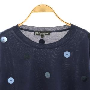 Salvatore Ferragamo シルク スパンコール ガンチーニ ニット カットソー 長袖 シルク XS 紺 ネイビー