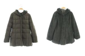 リバーシブルダウンコート アウター ミドル丈 M チャコール カーキグレー /HK OS