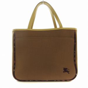 BURBERRY BLUE LABEL ハンドバッグ チェック ロゴ 刺繍 ポーチ付き 茶 ブラウン