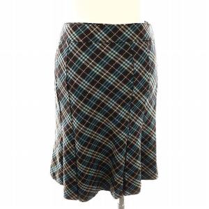 BURBERRY BLUE LABEL チェックスカート ひざ丈 プリーツ 36 ダークブラウン マルチカラー