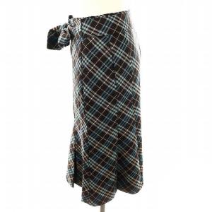 BURBERRY BLUE LABEL チェックスカート ひざ丈 プリーツ 36 ダークブラウン マルチカラー