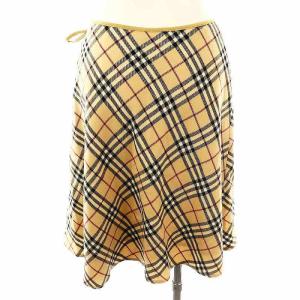 BURBERRY BLUE LABEL チェック ラップデザインスカート フレア ひざ丈 36 ベージュ マルチカラー