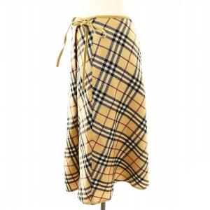 BURBERRY BLUE LABEL チェック ラップデザインスカート フレア ひざ丈 36 ベージュ マルチカラー