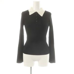 24AW ポロカラーリブニットプルオーバー カットソー 長袖 F 黒 ブラック 白 ホワイト