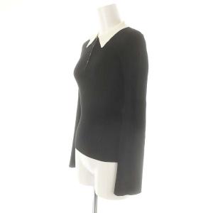 SNIDEL 24AW ポロカラーリブニットプルオーバー カットソー 長袖 F 黒 ブラック 白 ホワイト